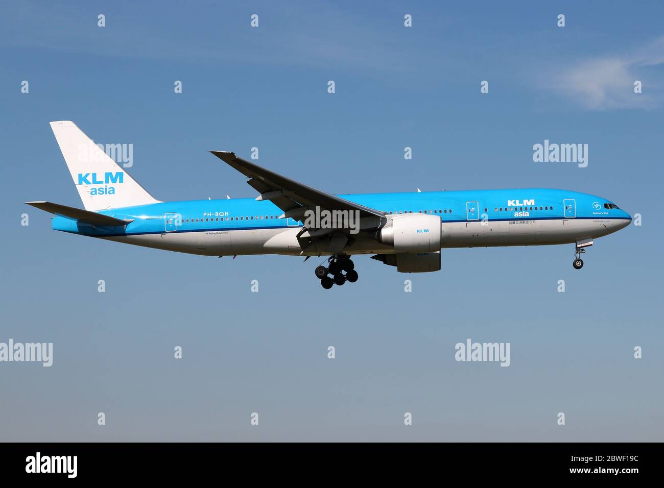 KLM asia Boeing 777-200 with registration PH-BQH on short final for  Amsterdam Airport Schiphol Stock Photo - Alamy