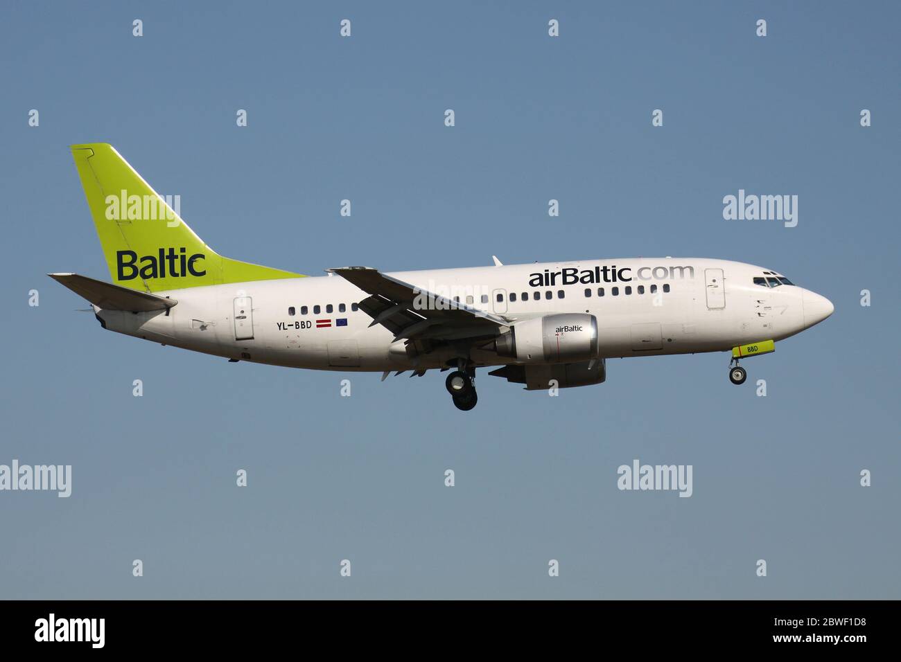 Latvian airBaltic Boeing 737-500 with registration YL-BBD on short final for Amsterdam Airport Schiphol. Stock Photo