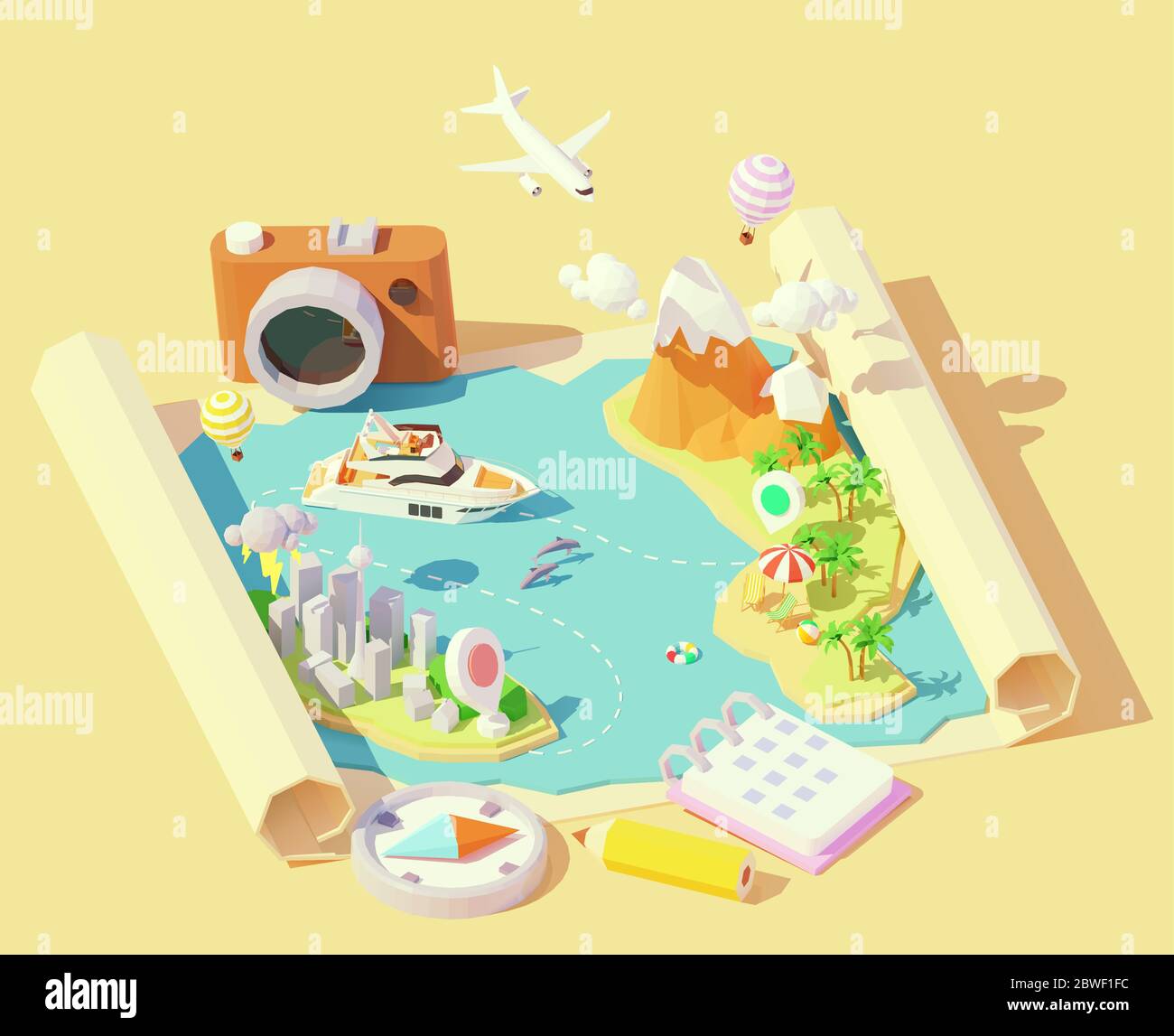 Vector isometric summer travel and vacation Stock Vector
