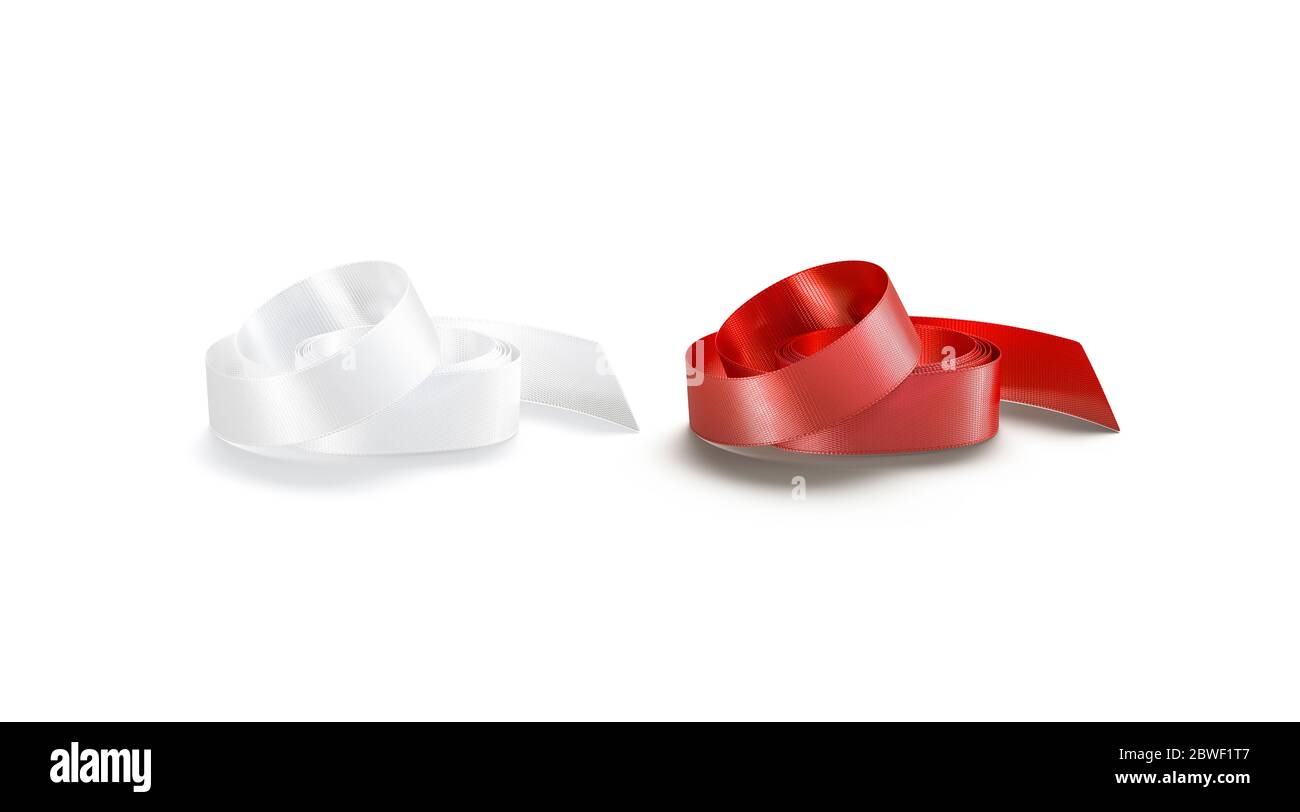 Red Ribbon Mockup Blank white and red rolled silk ribbon mockup, front view Stock Photo ...