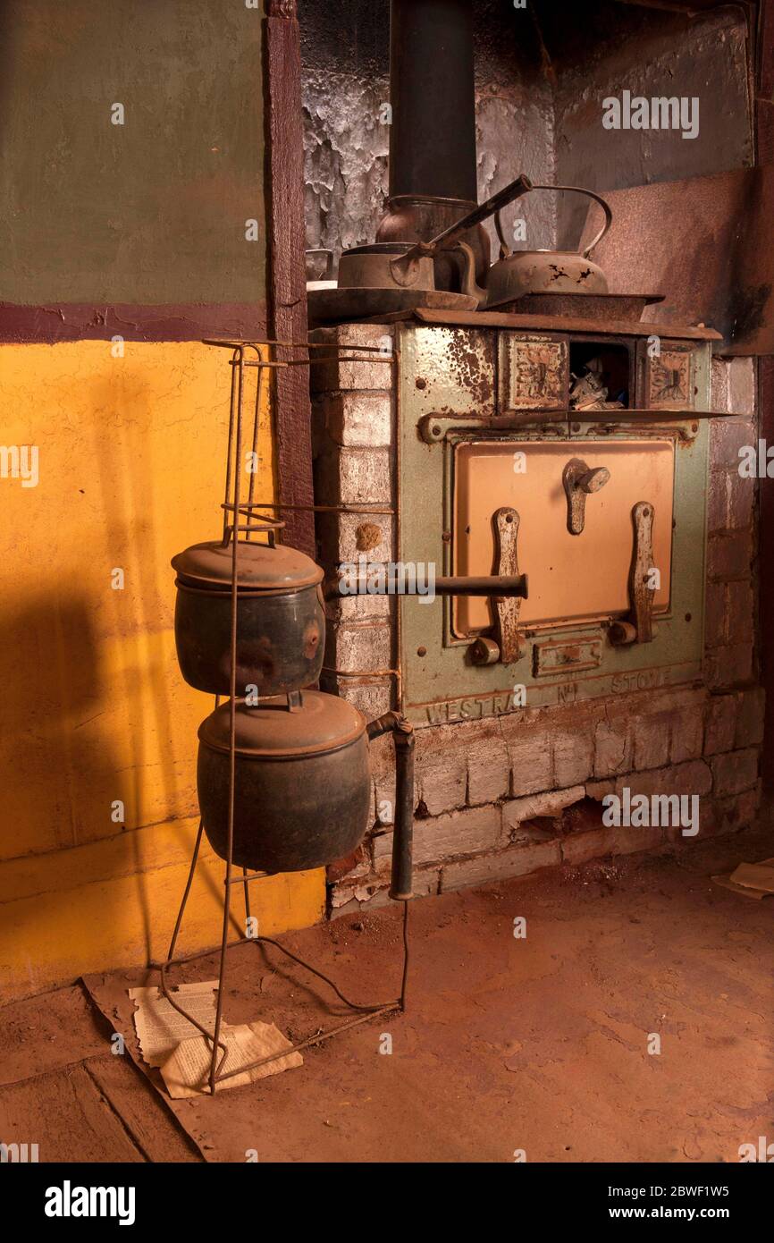 Kitchen of a gold miners home in the historical gold mining town Gwalia, Leonora, Western Australia Stock Photo