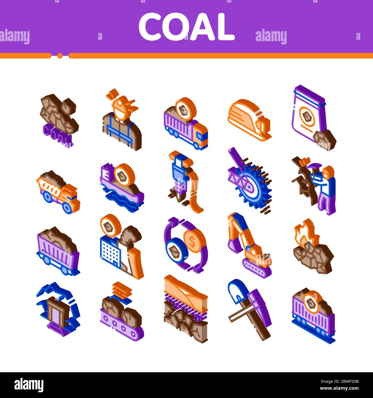 Coal Mining Equipment Isometric Icons Set Vector Stock Vector