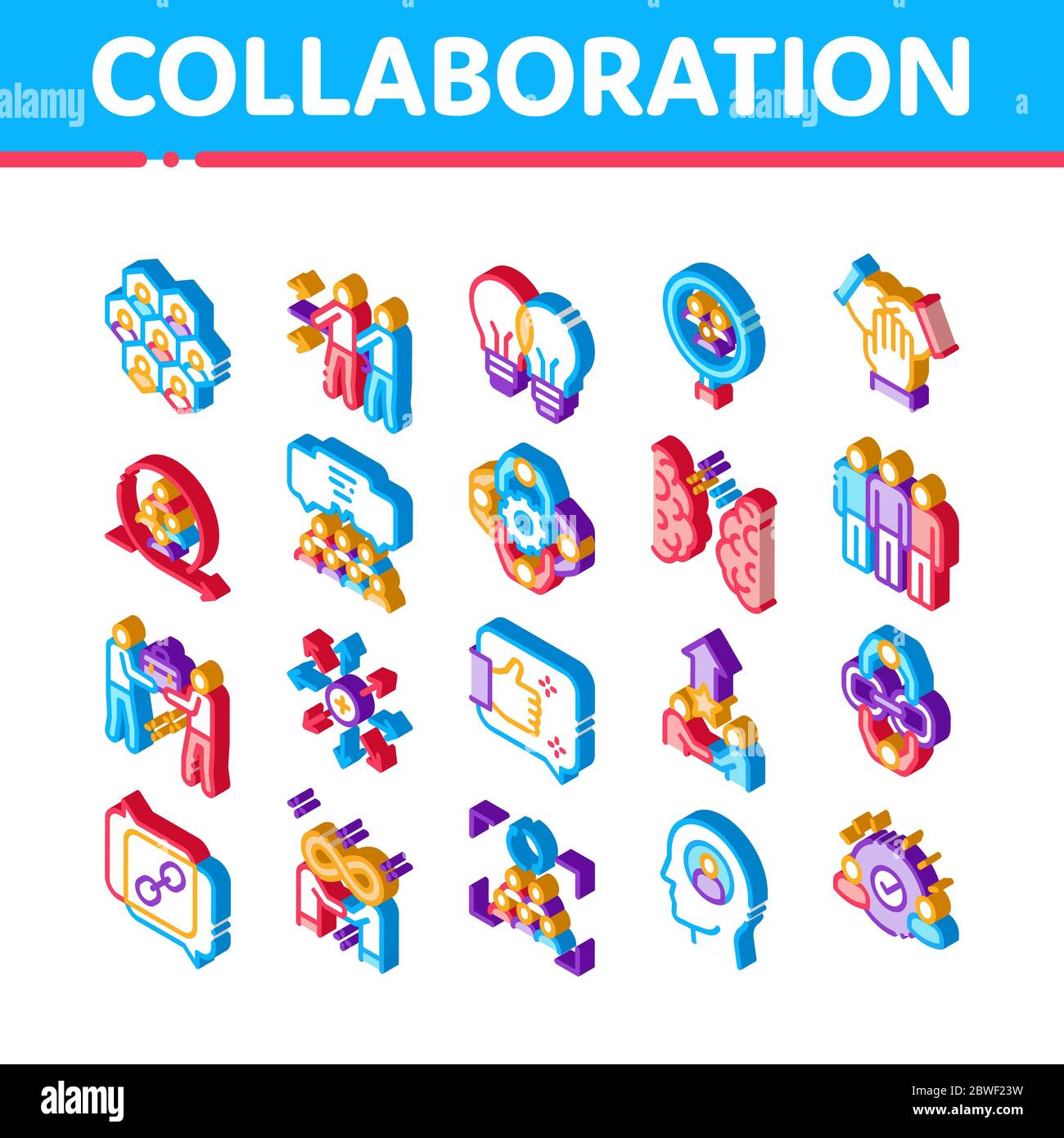 Collaboration Work Isometric Icons Set Vector Stock Vector