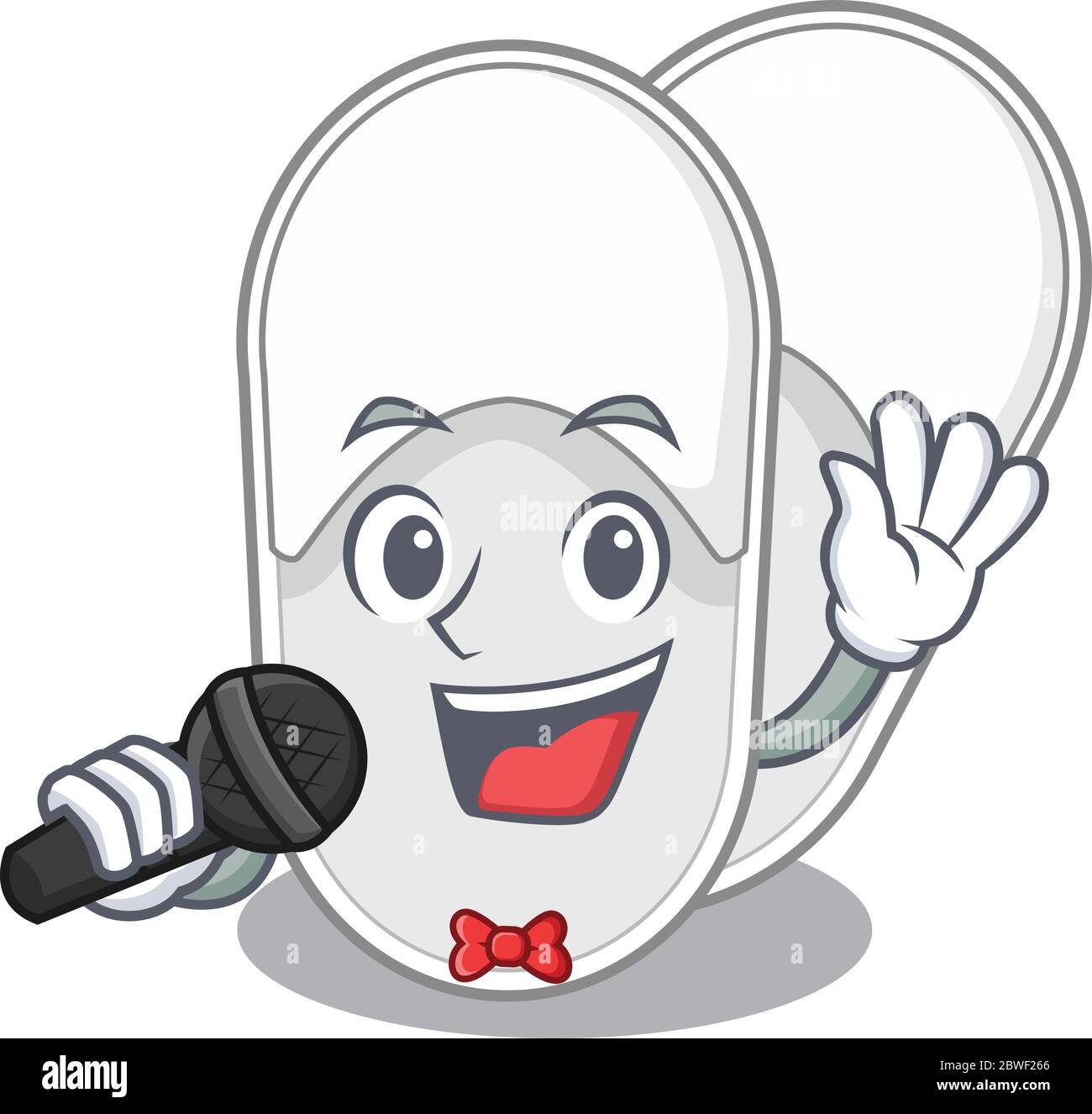 cartoon character of hotel slippers sing a song with a microphone Stock Vector