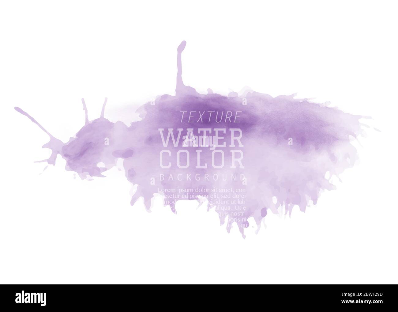 Abstract isolated purple watercolor splash. Stain artistic vector used as being an element in the decorative design of invitation, cards, cover or ban Stock Vector