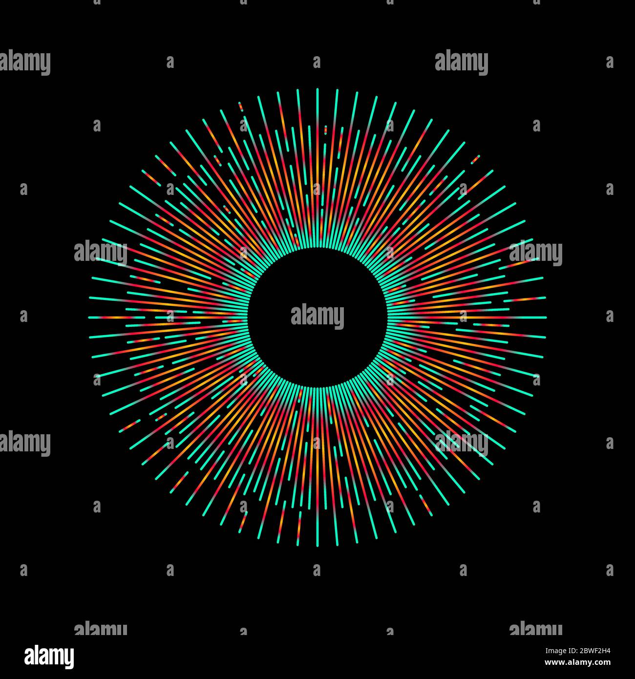 Sunburst on balck background. Round graphic design element. Vector line circle frame Stock Vector