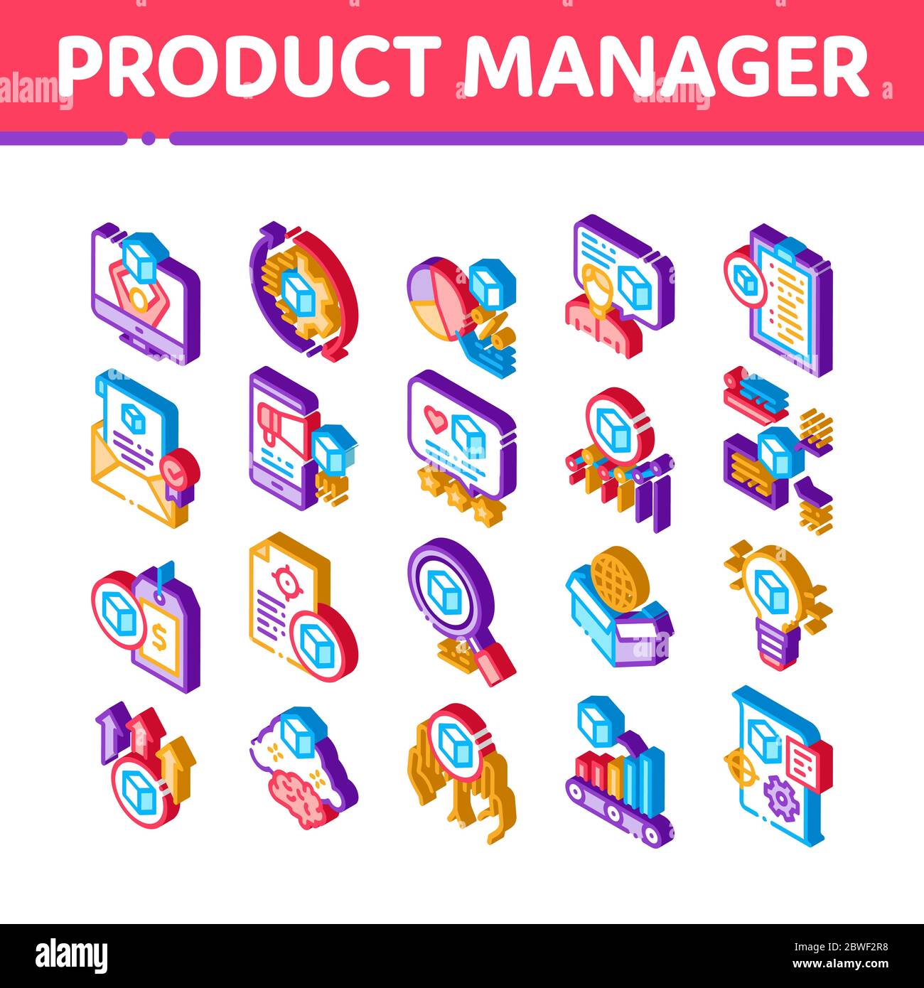 Product Manager Work Isometric Icons Set Vector Stock Vector