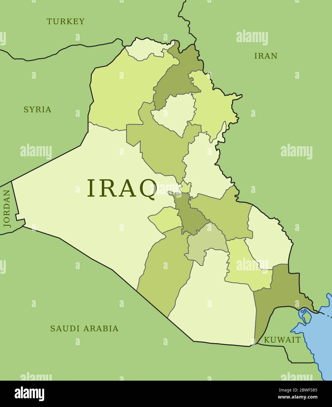 Map of Iraq with provinces (governorates) in various colours Stock 