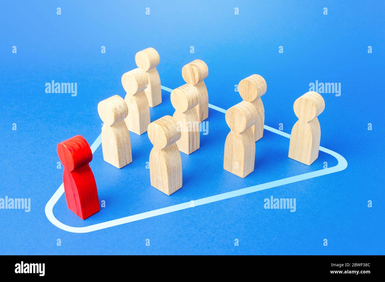 Leader and employees work in one team. Joint efforts to achieve the goal. Teamwork, cooperation and collaboration. Discipline equality, well coordinat Stock Photo