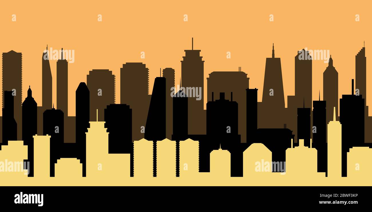 Vector cityscape. Modern city sunset illustration - skyscraper skyline ...