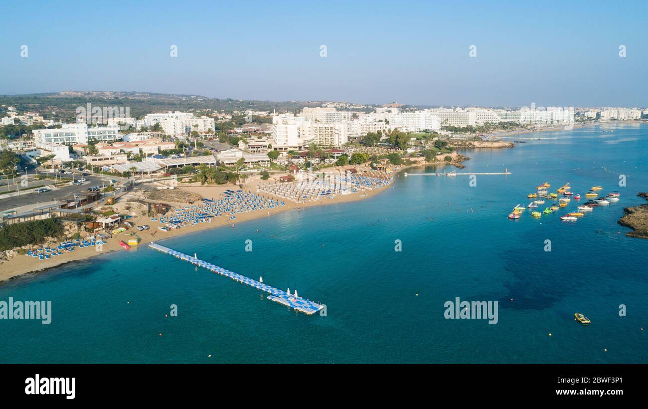 Aerial bird's eye view of Fig tree bay in Protaras, Paralimni ...