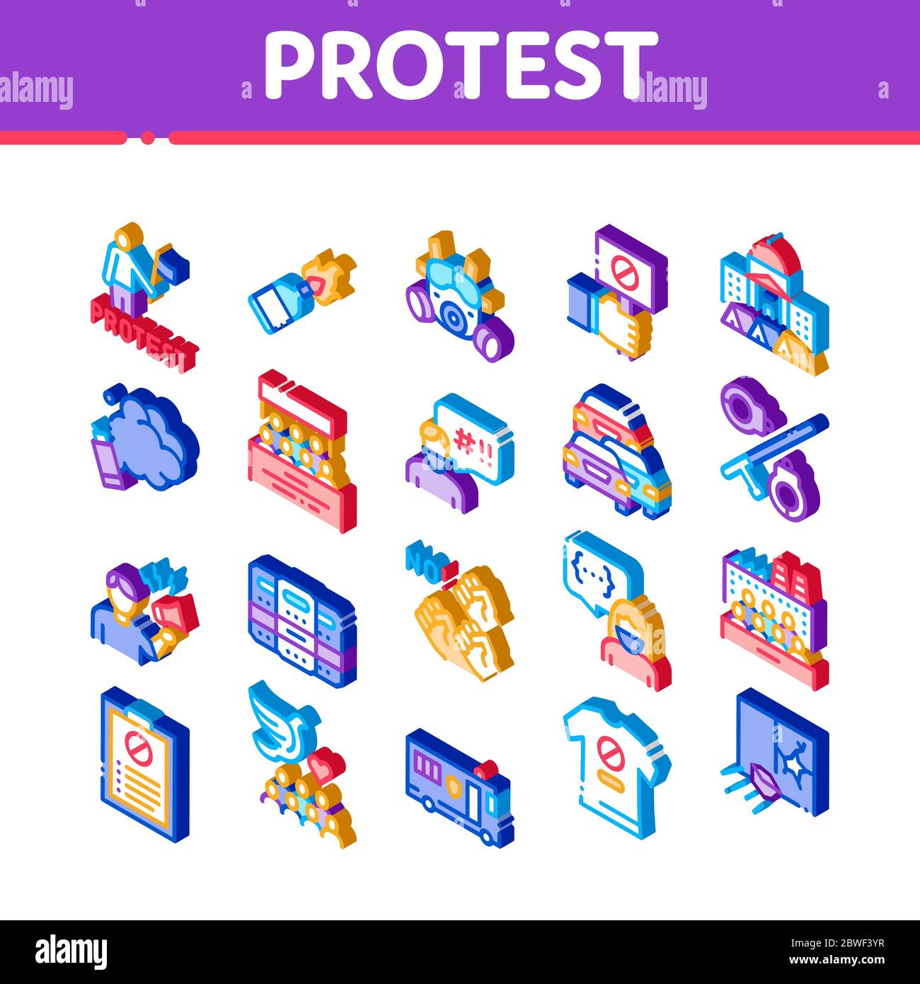 Protest And Strike Isometric Icons Set Vector Stock Vector Image & Art ...