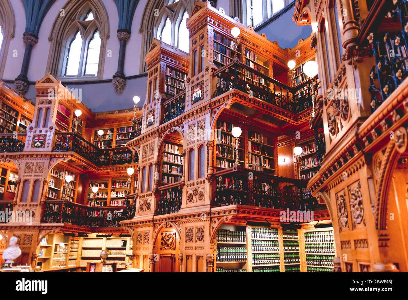Ottawa, Canada, Oct 9, 2018: Inside the Library of Parliament (Bibliothèque du Parlement) - main reading room Stock Photo