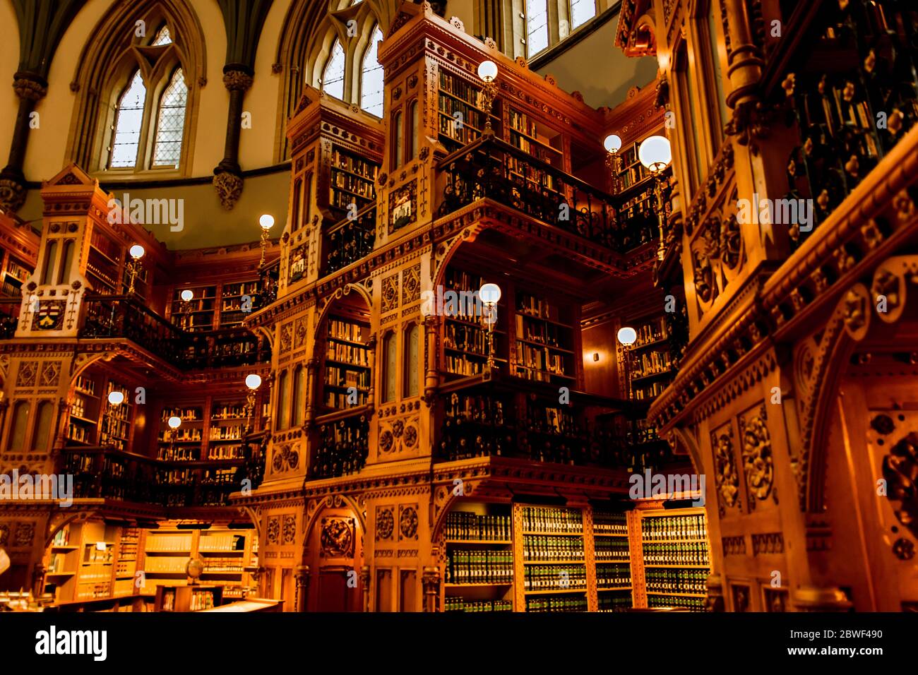 Ottawa, Canada, Oct 9, 2018: Inside the Library of Parliament (Bibliothèque du Parlement) - main reading room Stock Photo