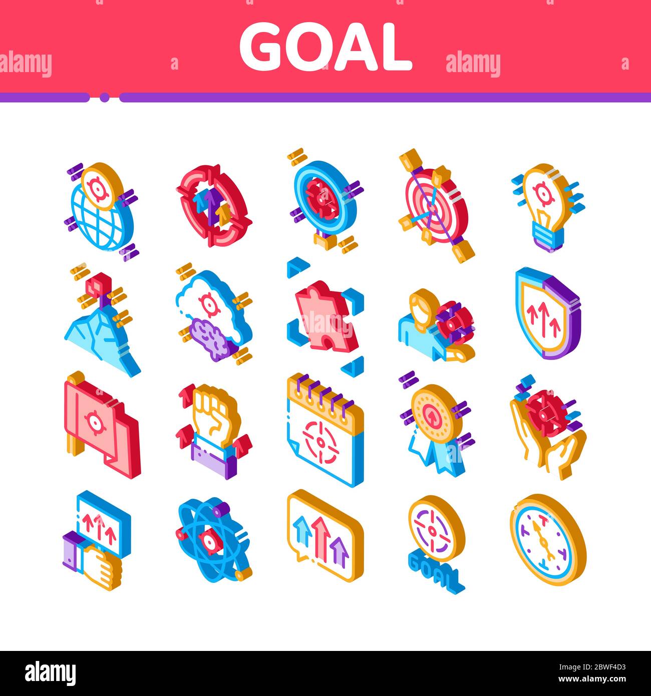 Goal Target Purpose Isometric Icons Set Vector Stock Vector