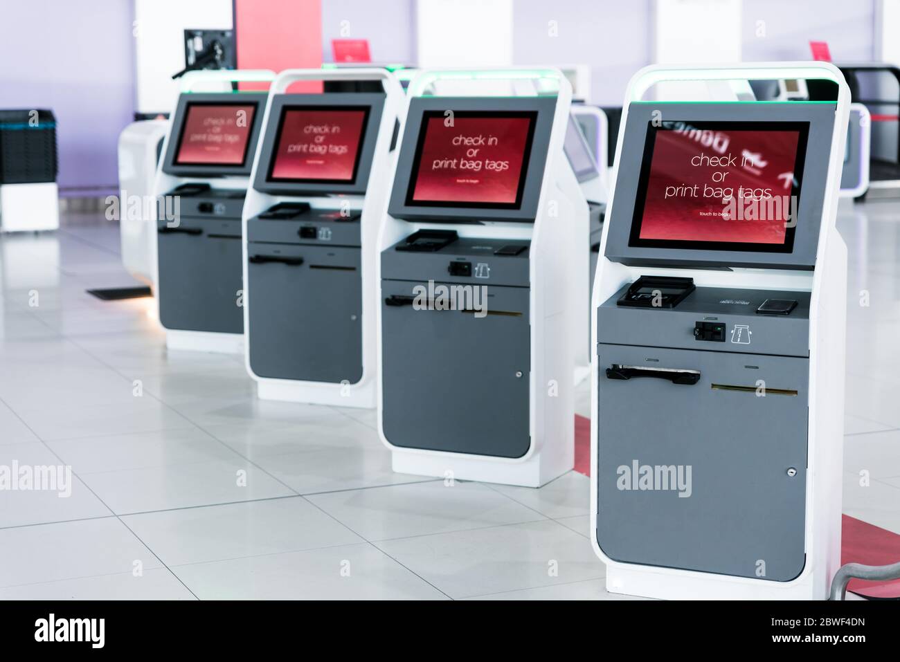 Self service electronic boarding pass readers at international airport
