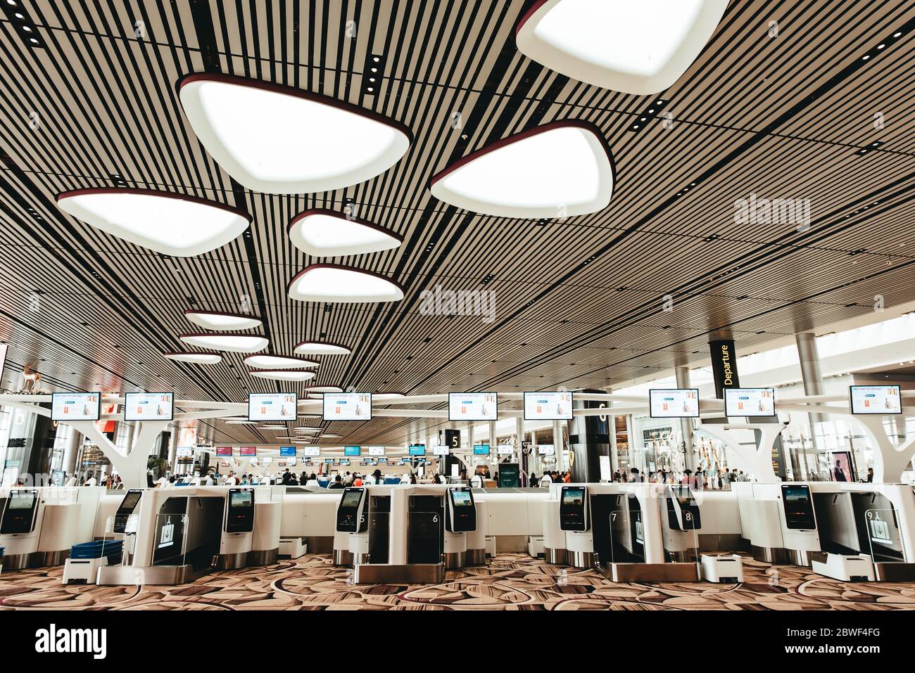 Singapore, Changi Airport, Nov 19 Modern interior of departures hall