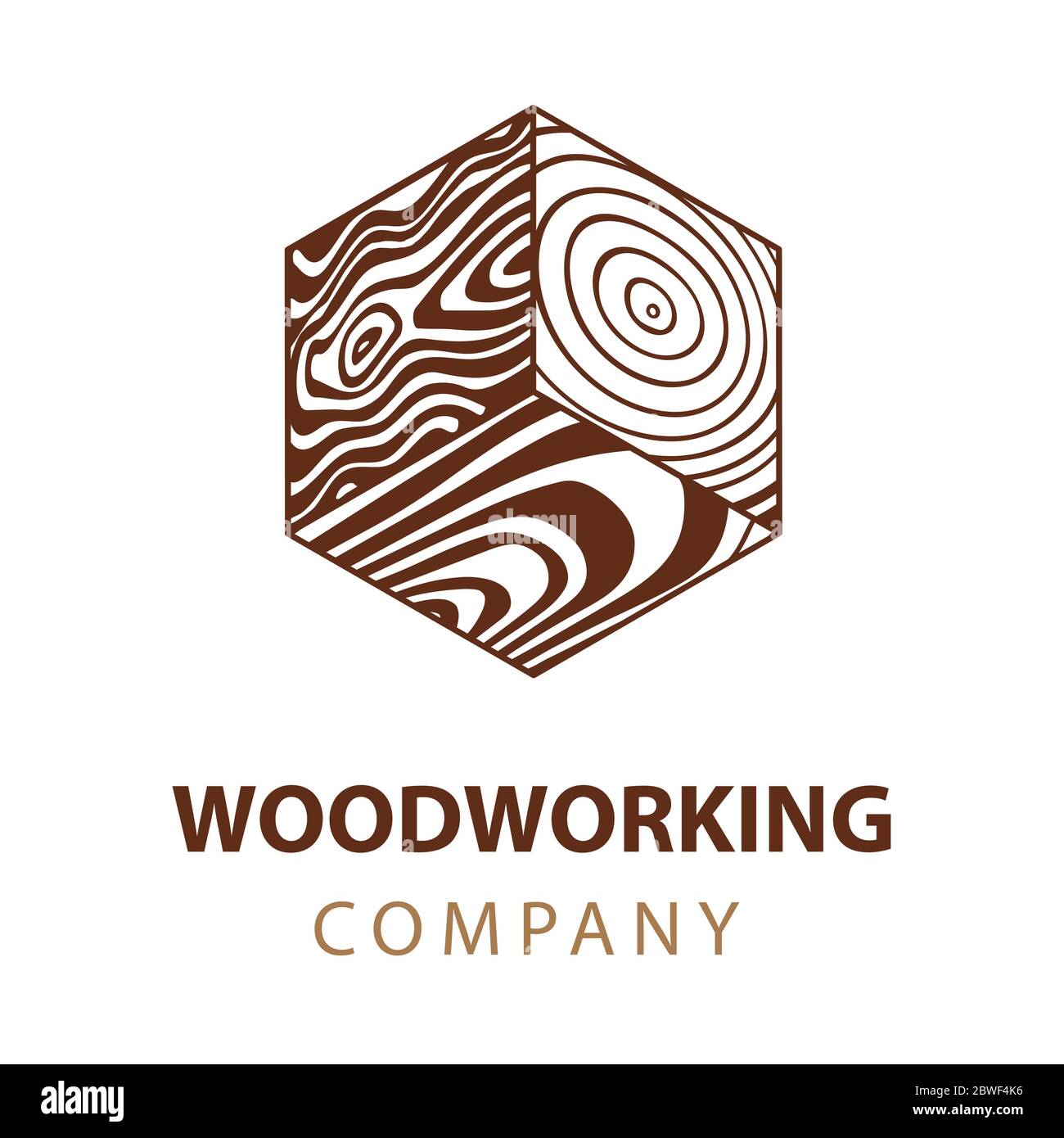 Wood isometric cube abstract vector illustration. Woodworking company or carpenter service logo. Part of set. Stock Vector