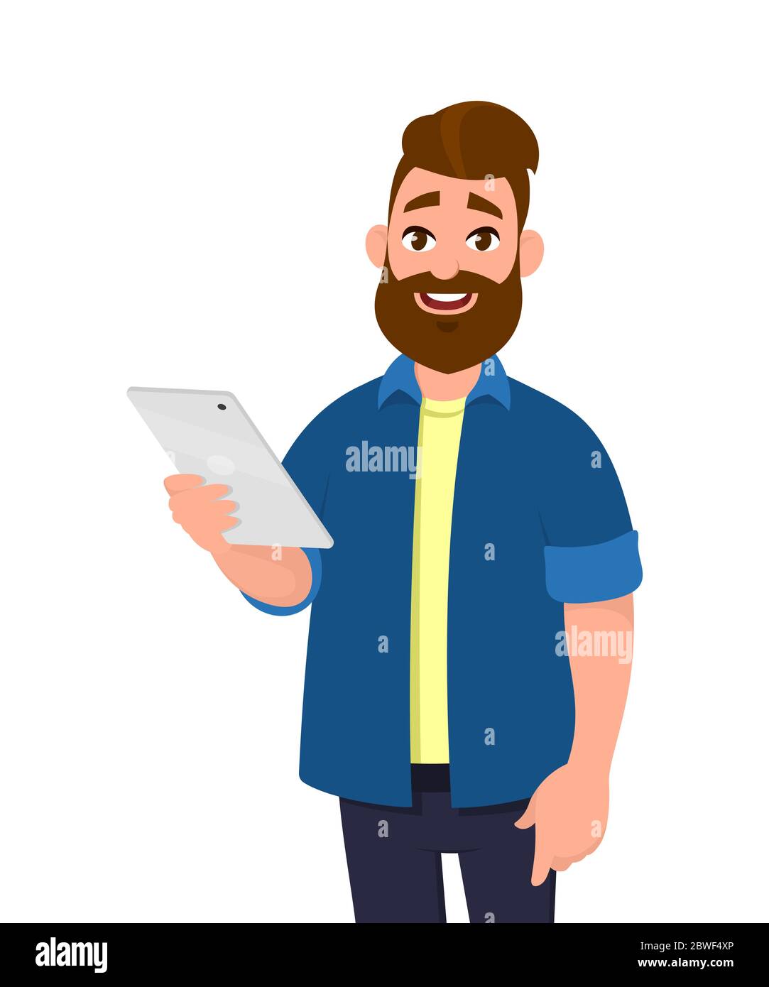 Cartoon man using computer in hi-res stock photography and images - Alamy