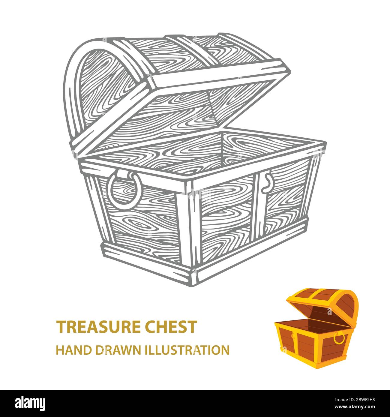 Treasure chest. Hand drawn opened wooden pirate chests vector illustration. Stock Vector