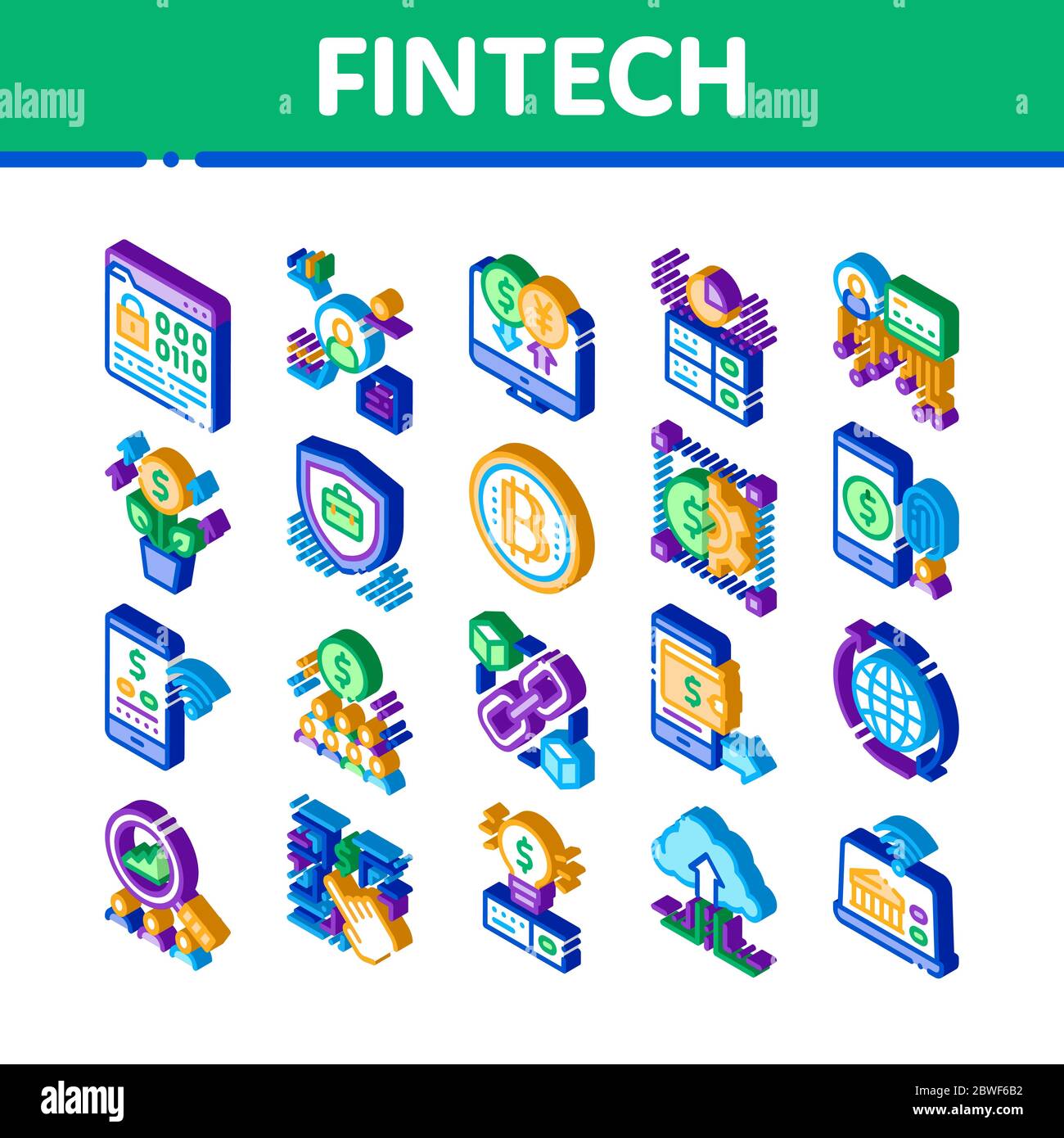 Fintech Innovation Isometric Icons Set Vector Stock Vector Image & Art ...