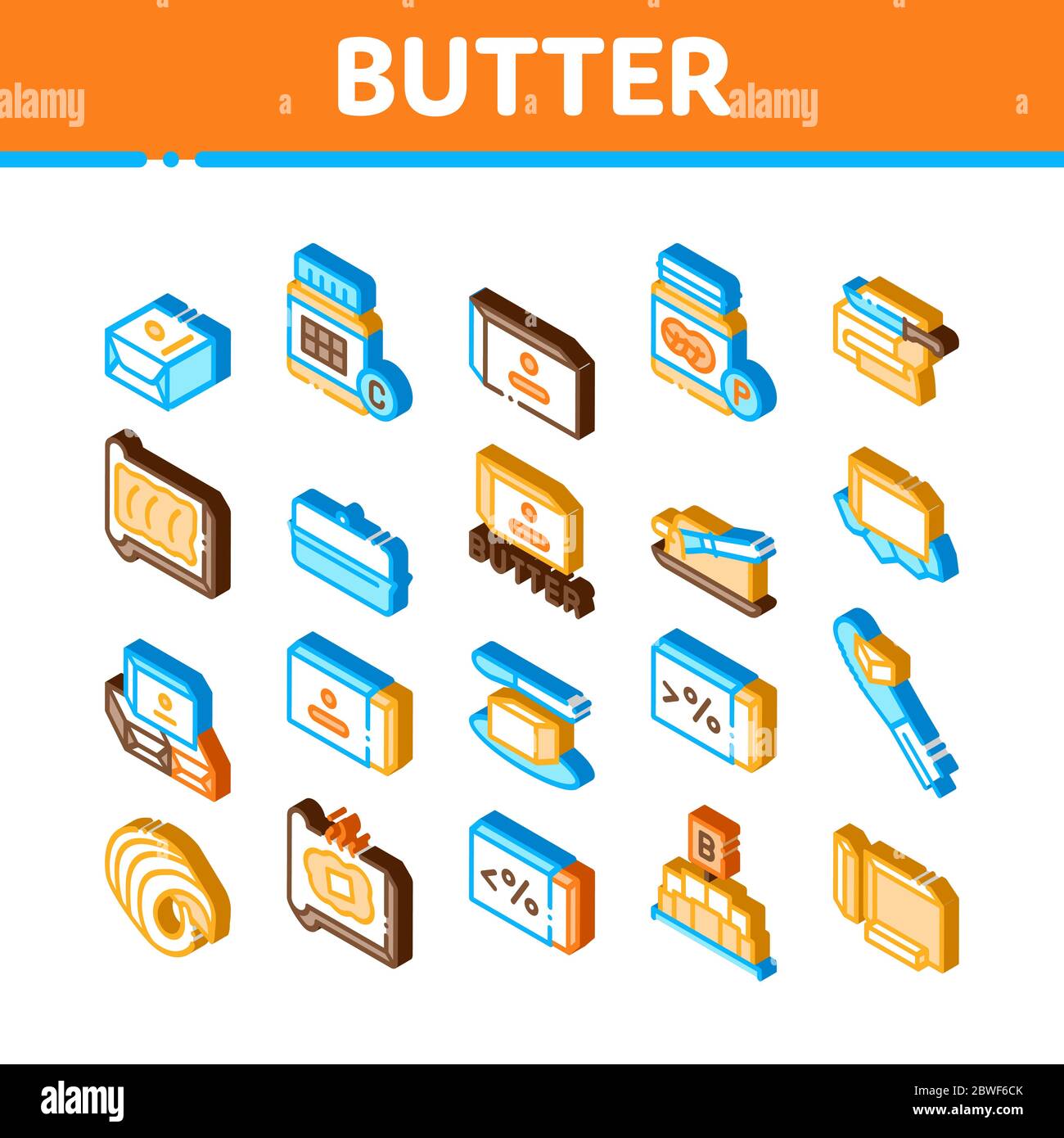 Butter Or Margarine Isometric Icons Set Vector Stock Vector