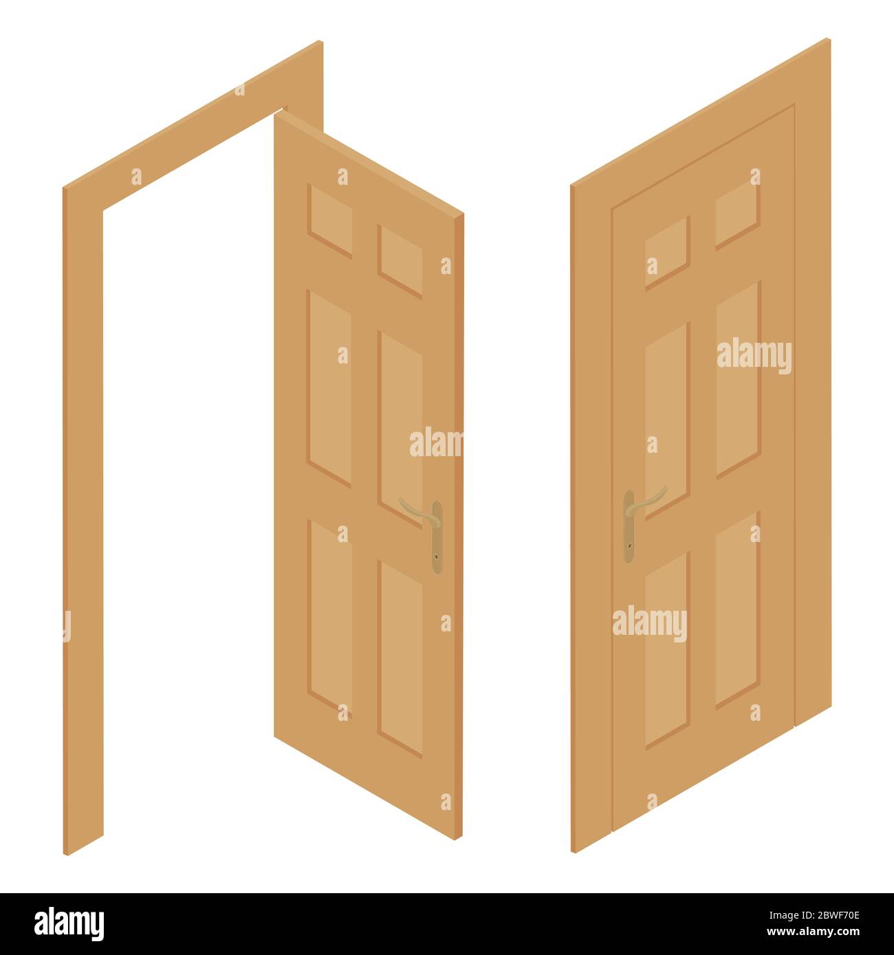 Set of different wooden door isolated on white background. Vector