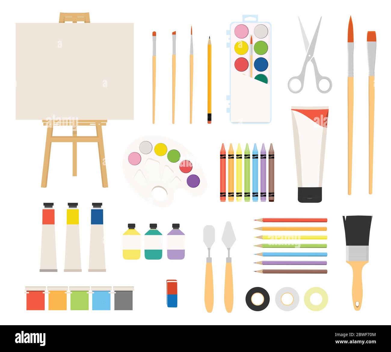 Painter art tools. Paint arts tool kit vector illustration. Watercolor