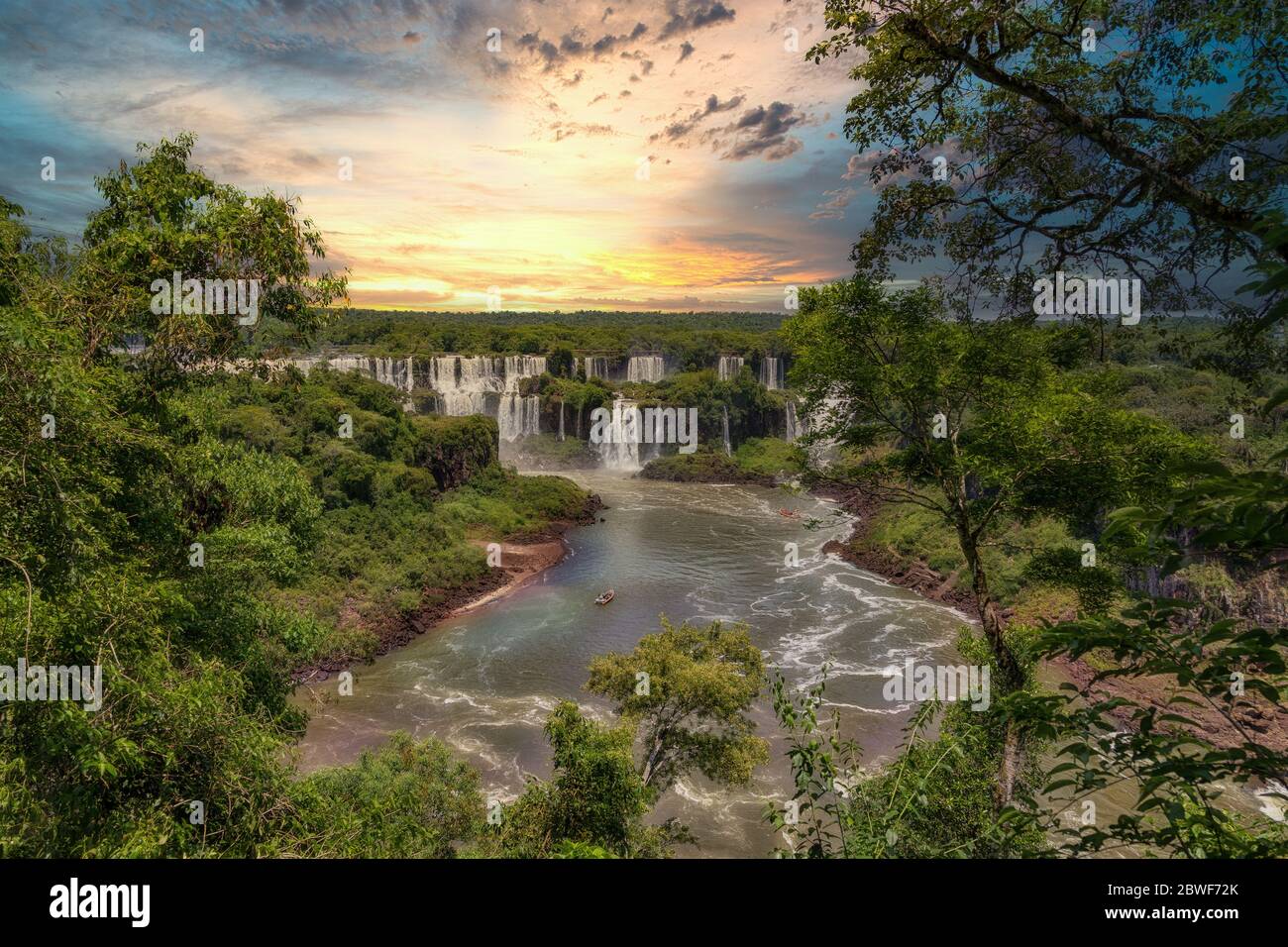 The Iguazu Falls on the Argentine side. Photographed from the Brazilian side. Stock Photo
