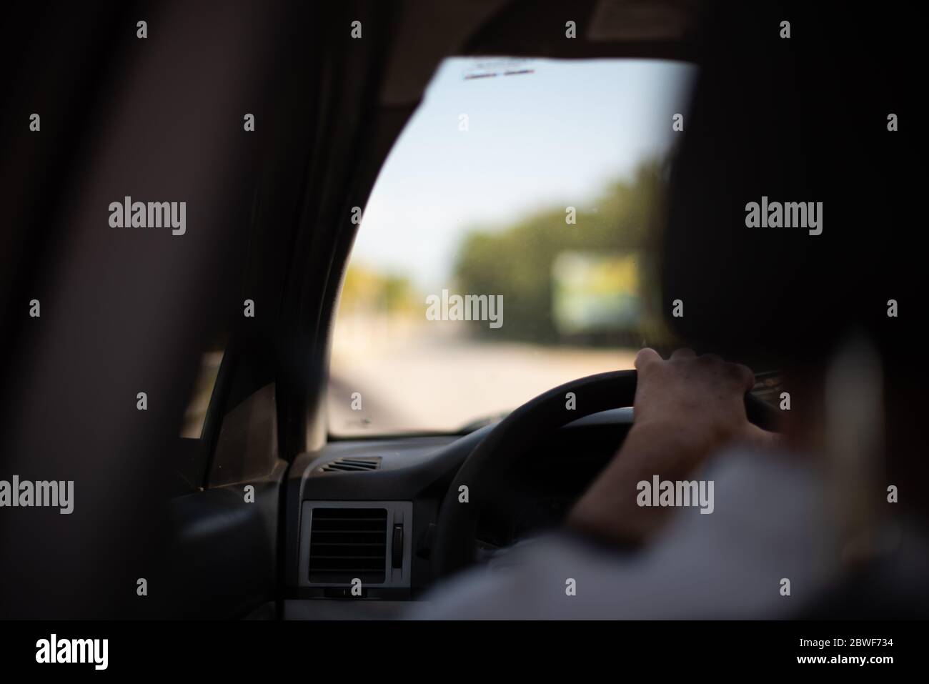 Going on a roadtrip - Driving a car Stock Photo