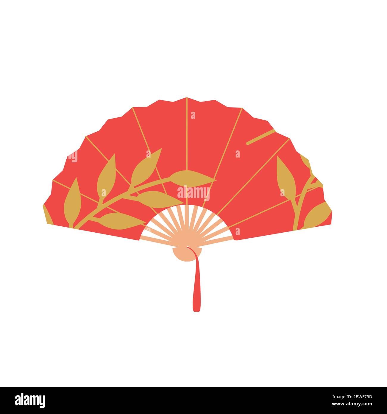 Asian fan. Red hand traditional fan isolated on white background. Paper
