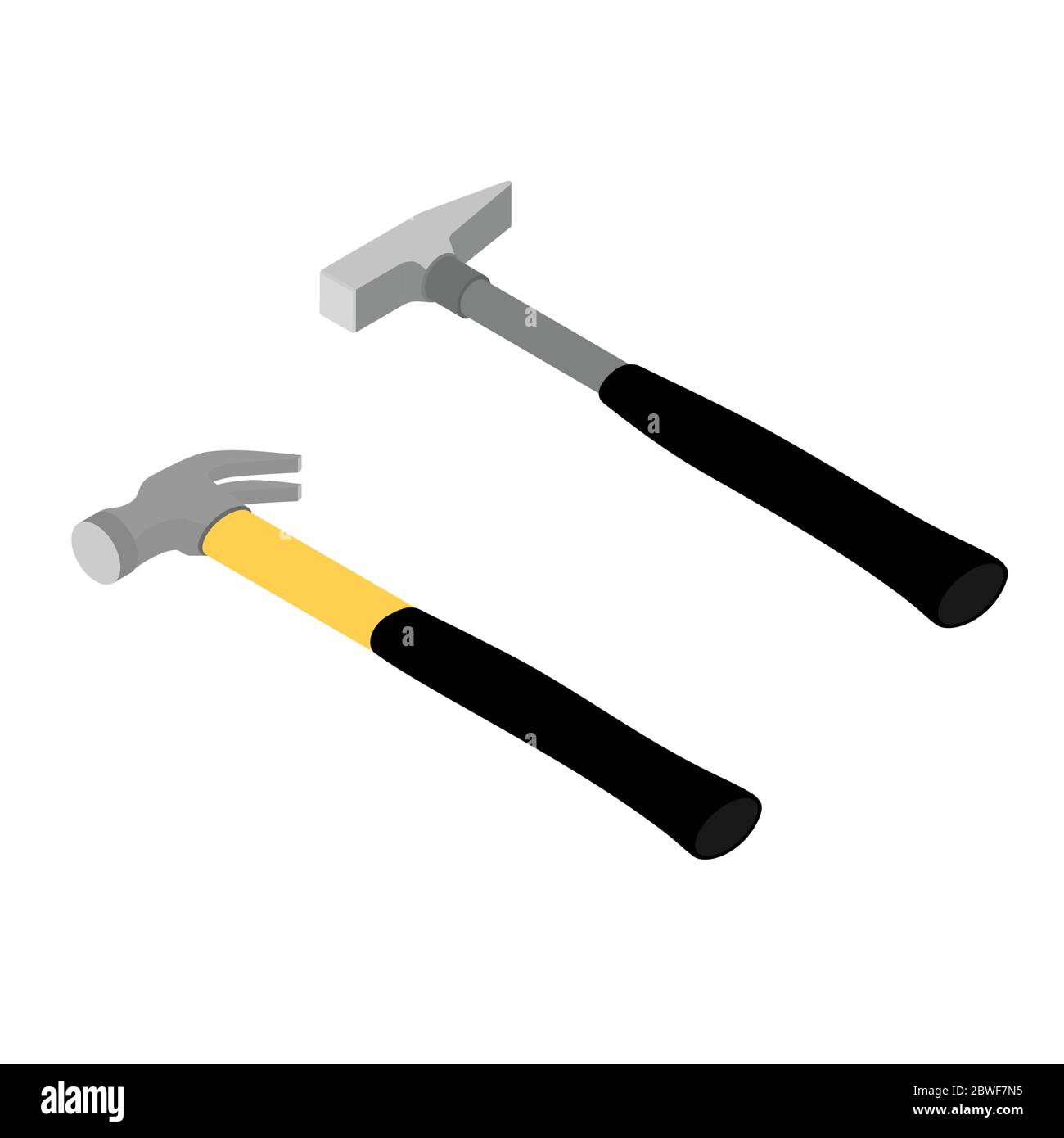 Set of iron hammers with black handle vector icon isolated on white