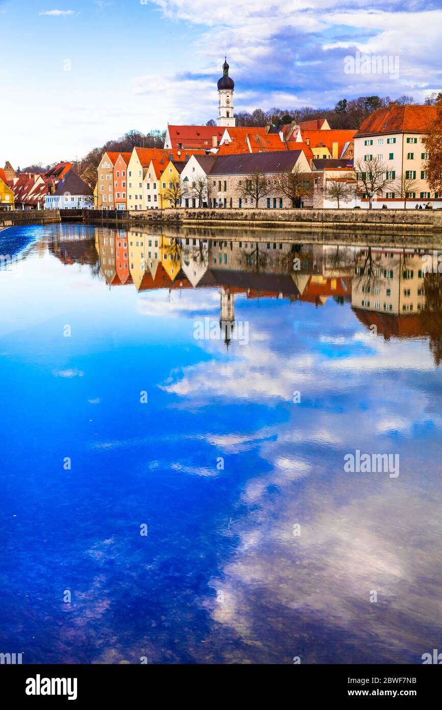 Travel in Bavaria. Germany. Landsberg am Lech - beautiful old town over river Lech Stock Photo