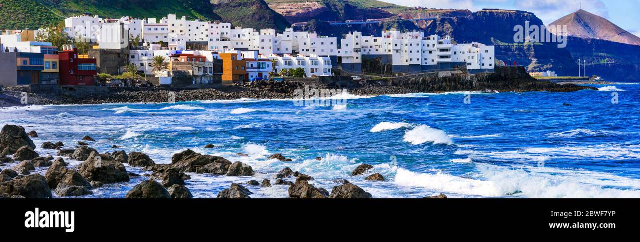 Canary islands travel. Scenic coastal village El Roque en El Pagador de Moya in Gran Canaria.(Grand Canary) . Stock Photo