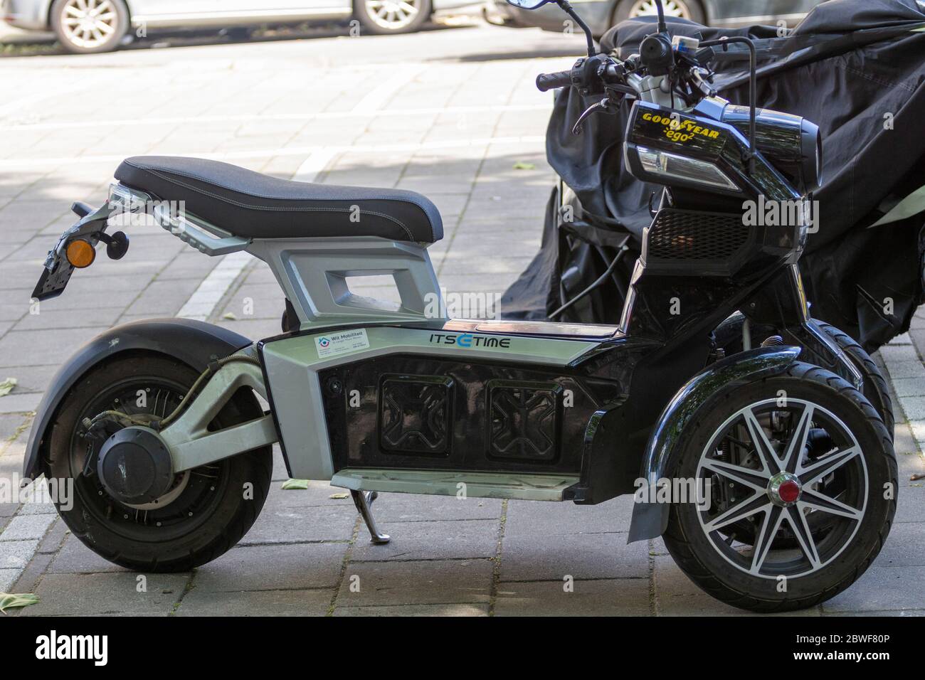 Electric motorcycle in Amsterdam Stock Photo