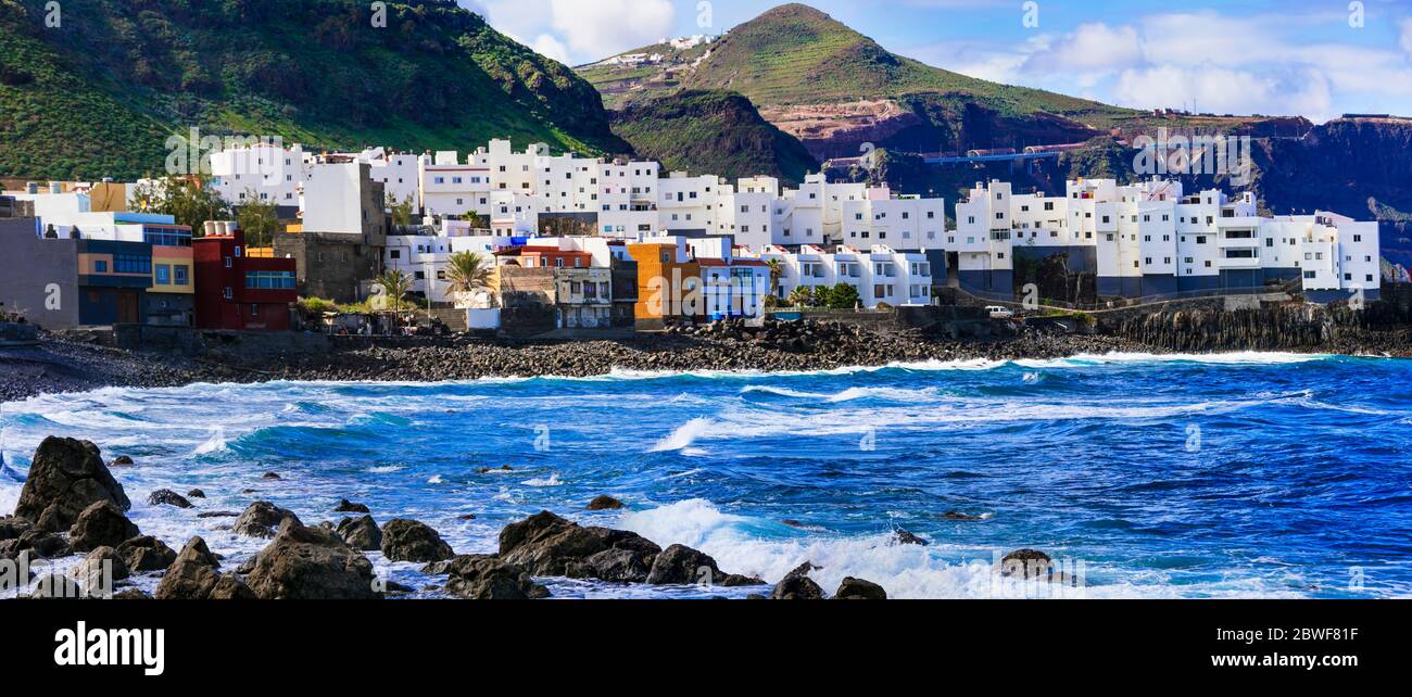Canary islands travel. Scenic coastal village El Roque en El Pagador de Moya in Gran Canaria.(Grand Canary) . Stock Photo