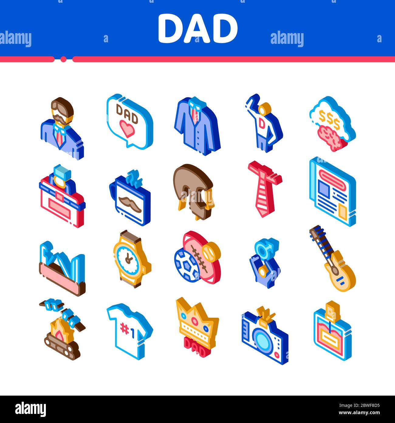 Dad Father Parent Isometric Icons Set Vector Stock Vector