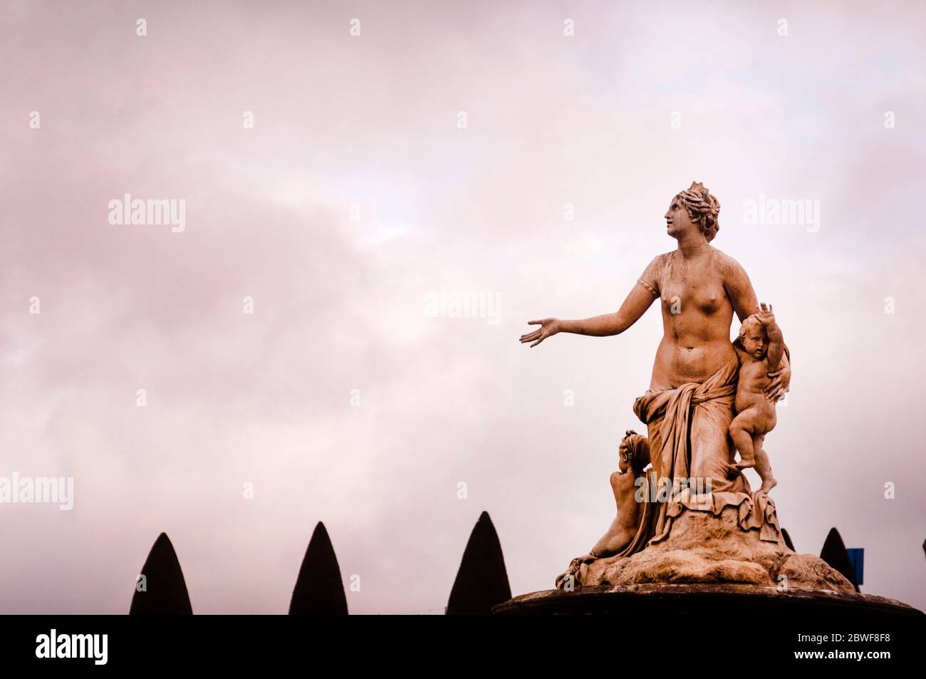 Goddess Latona and her children, by sculpture brothers Gaspard and Balthazar Marsy, at the Latona Fountain, Palace of Versailles, France. Stock Photo