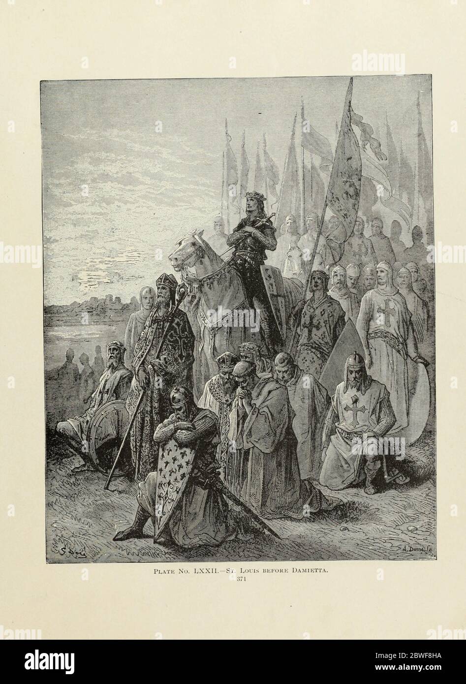 St. Louis [King of France Louis IX (25 April 1214 – 25 August 1270)],Before Damietta [Port city in Egypt 1249] Plate LXXII from the book Story of the crusades. with a magnificent gallery of one hundred full-page engravings by the world-renowned artist, Gustave Doré [Gustave Dore] by Boyd, James P. (James Penny), 1836-1910. Published in Philadelphia 1892 Stock Photo