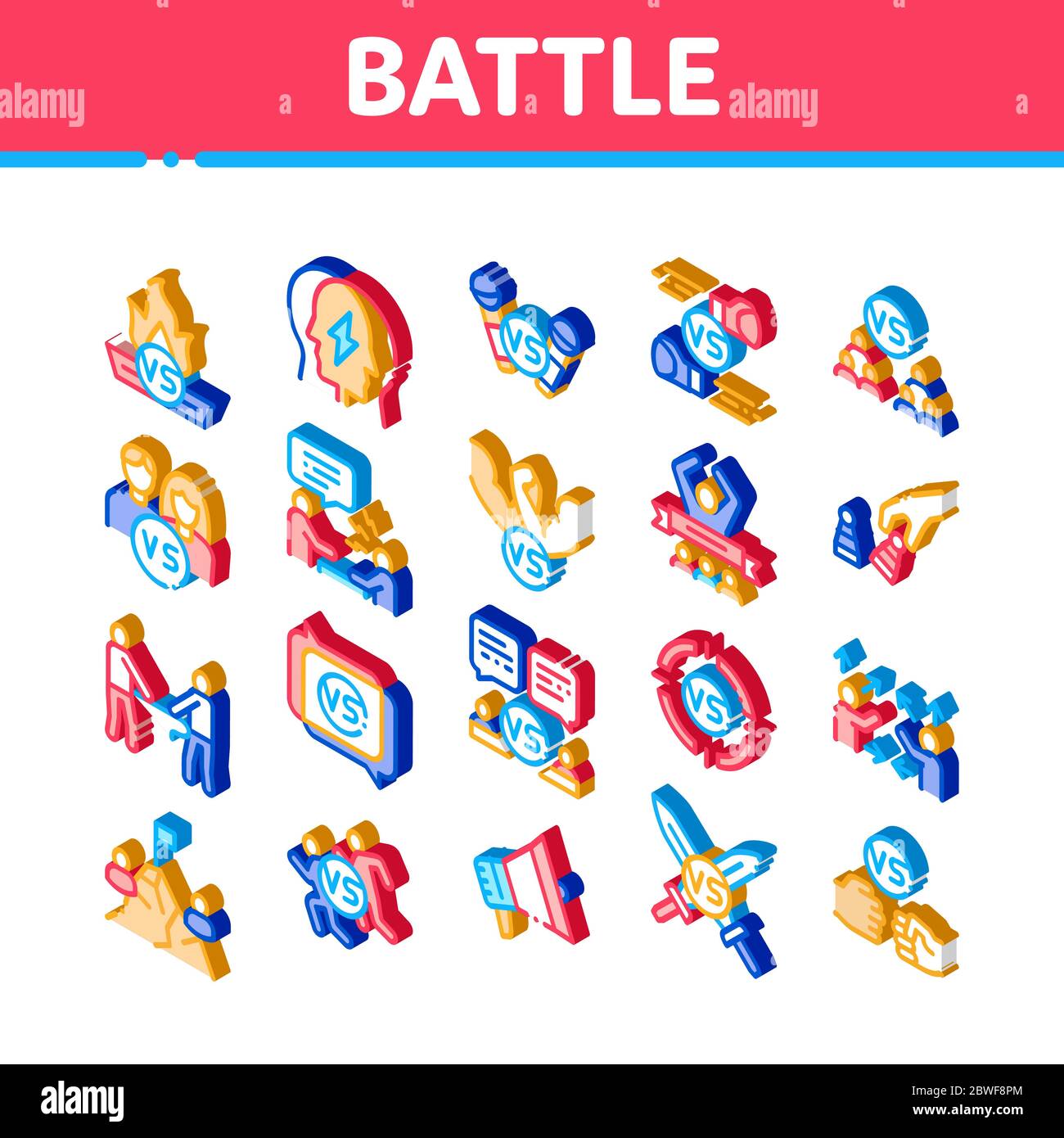 Battle Competition Isometric Icons Set Vector Stock Vector