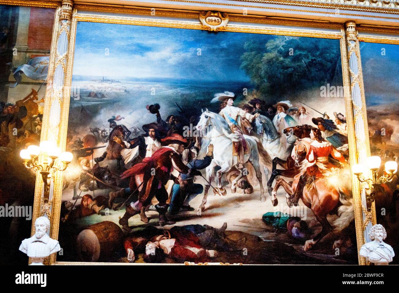 The Battle of Rocroi by Francois Joseph Heim depicts a victory of the French army against the Spanish Army, a major battlefield defeat, Versailles. Stock Photo