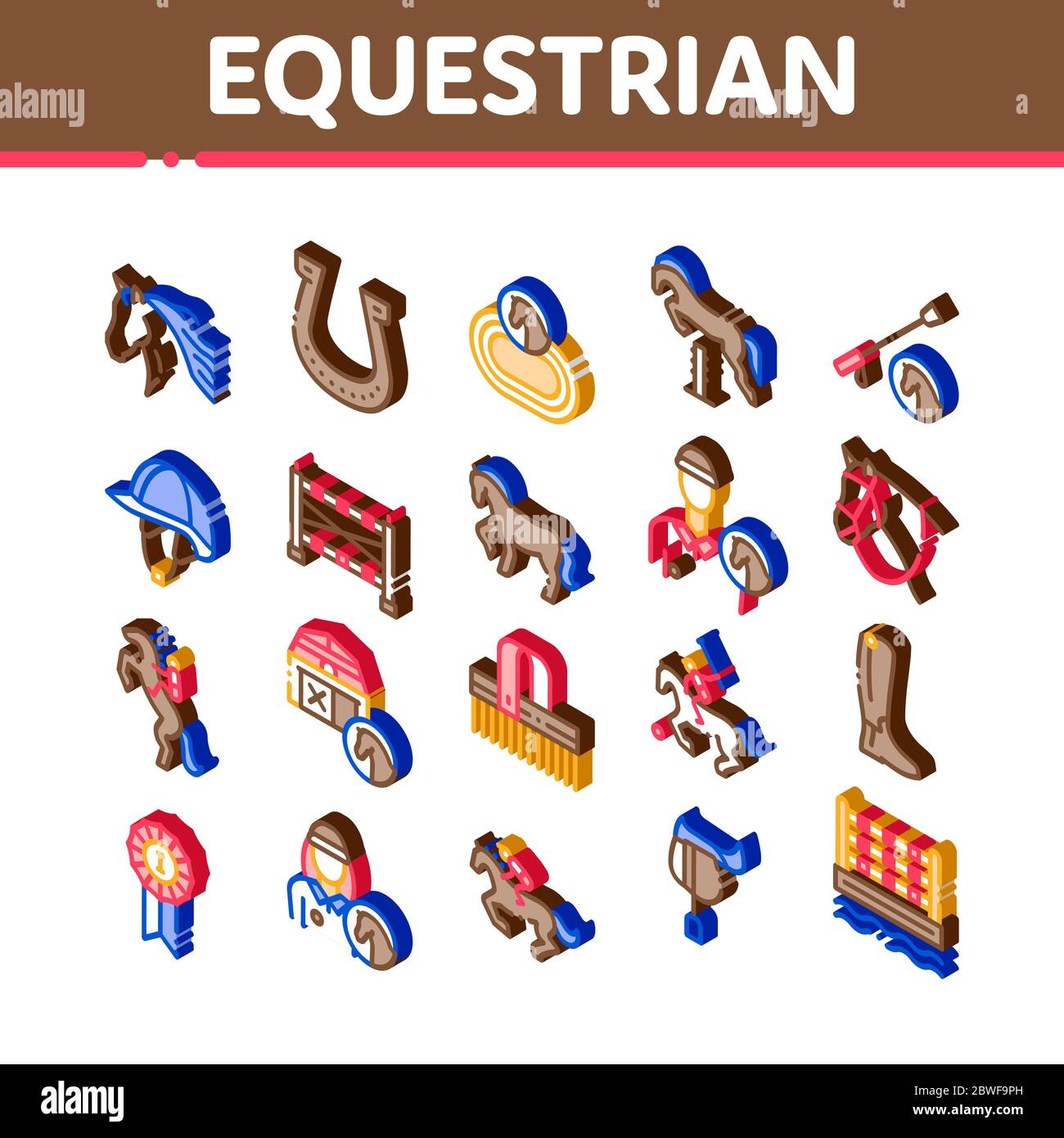 Equestrian Animal Isometric Icons Set Vector Stock Vector
