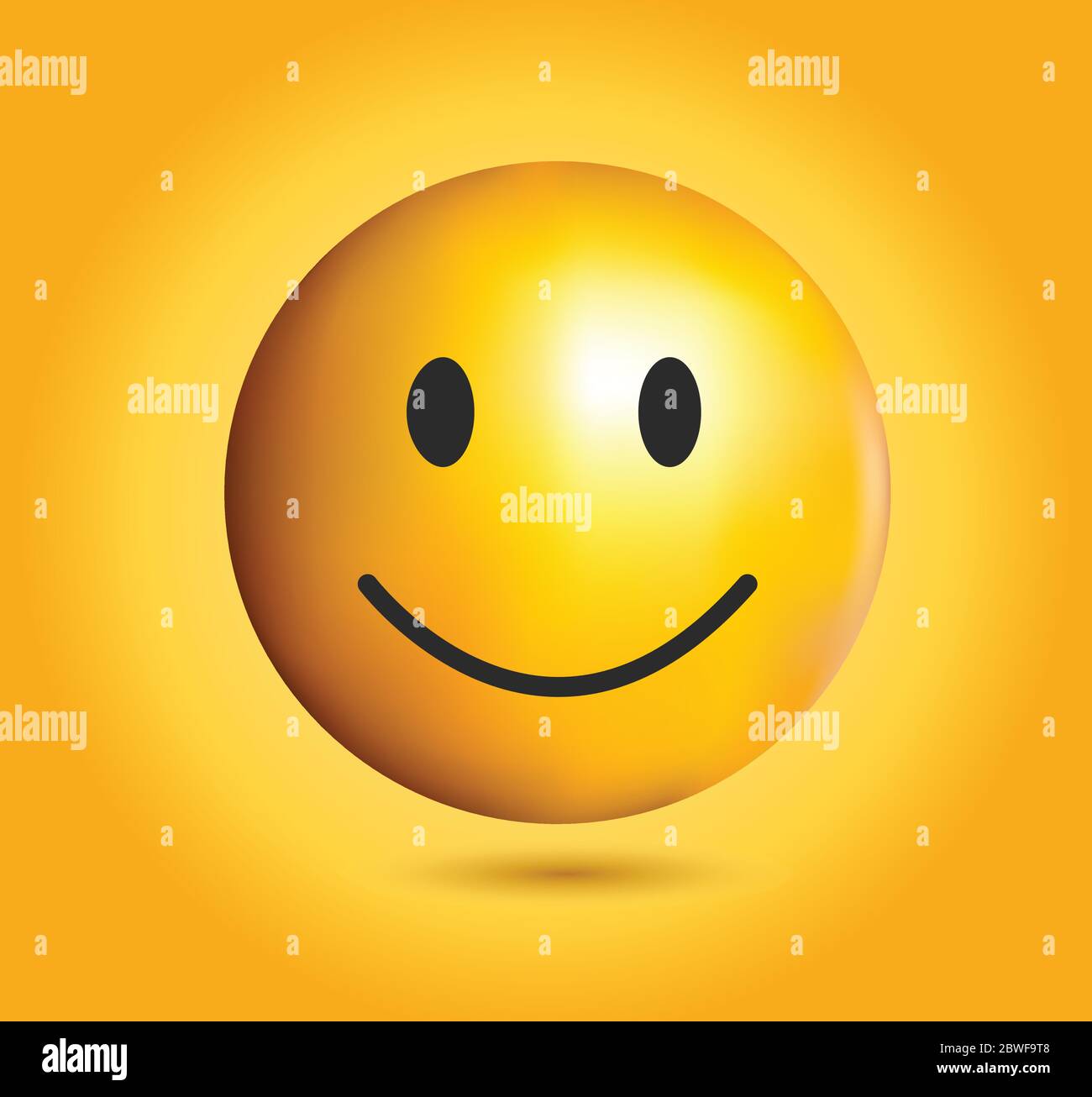 High quality emoticon vector illustration on yellow gradient background. Emoji smiling.A yellow face smiling with eyes.Smiley face vector. Stock Vector