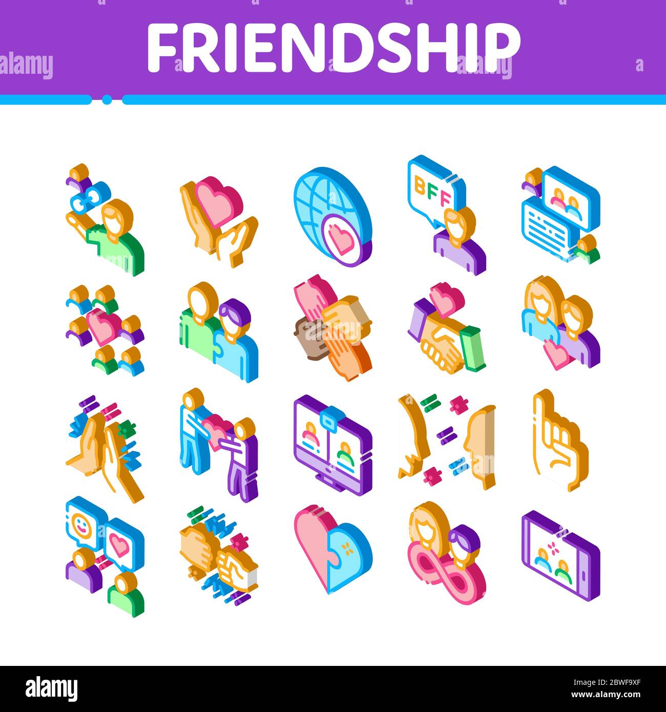 Friendship Relation Isometric Icons Set Vector Stock Vector