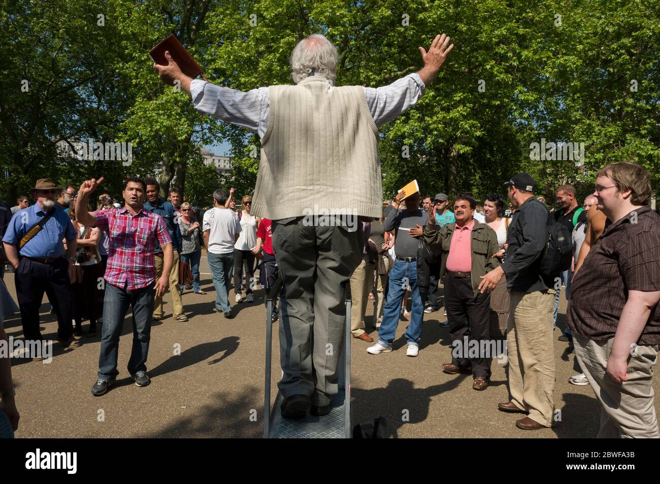 A christian preaching at Speakers' Corner which is situated near Marble