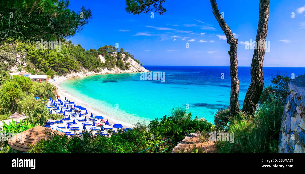 Best beaches of Greece with Blue flag awarded - Lemonakia with turquoise sea.  Samos island Stock Photo