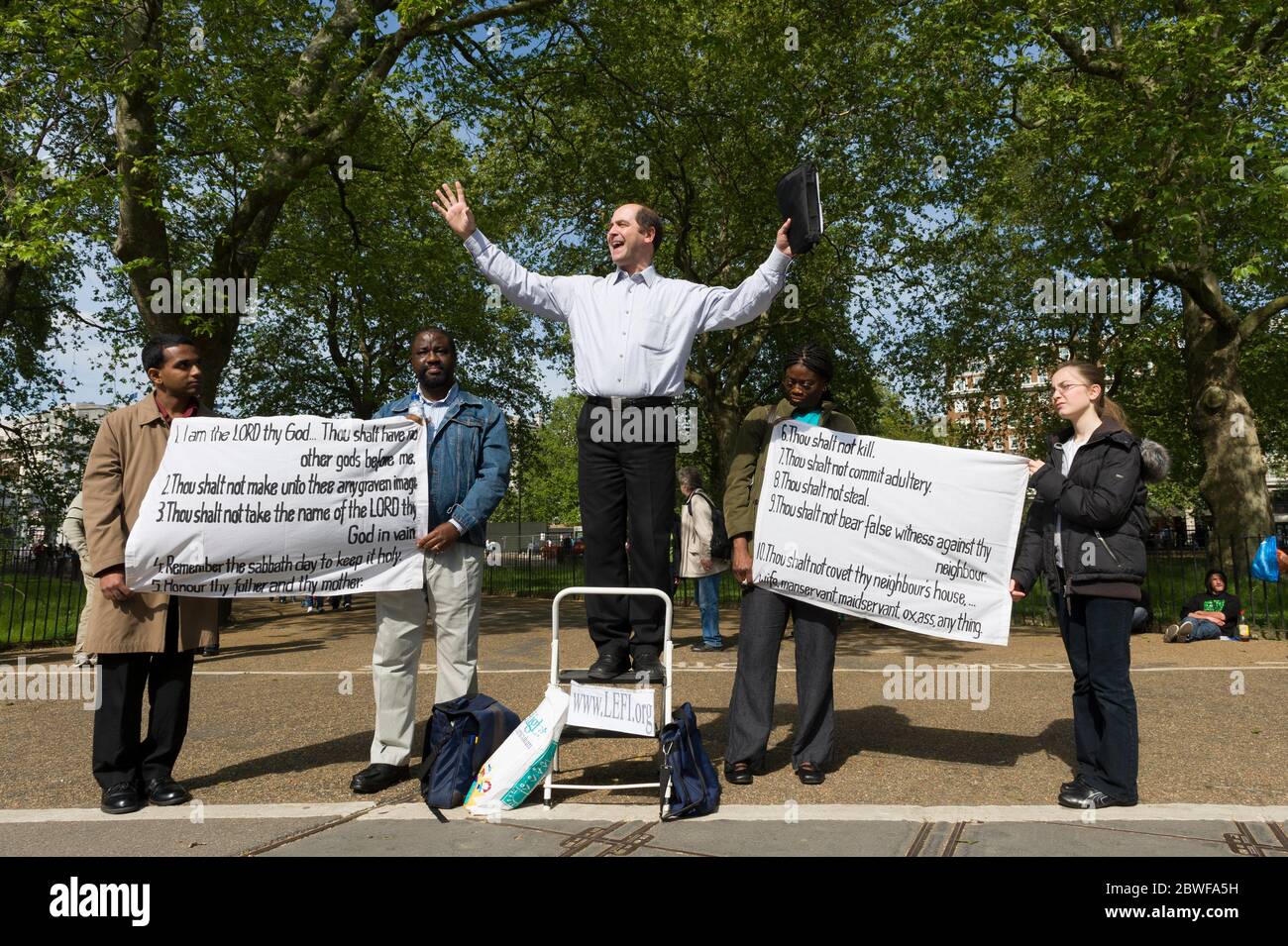 A christian preaching at Speakers' Corner which is situated near Marble