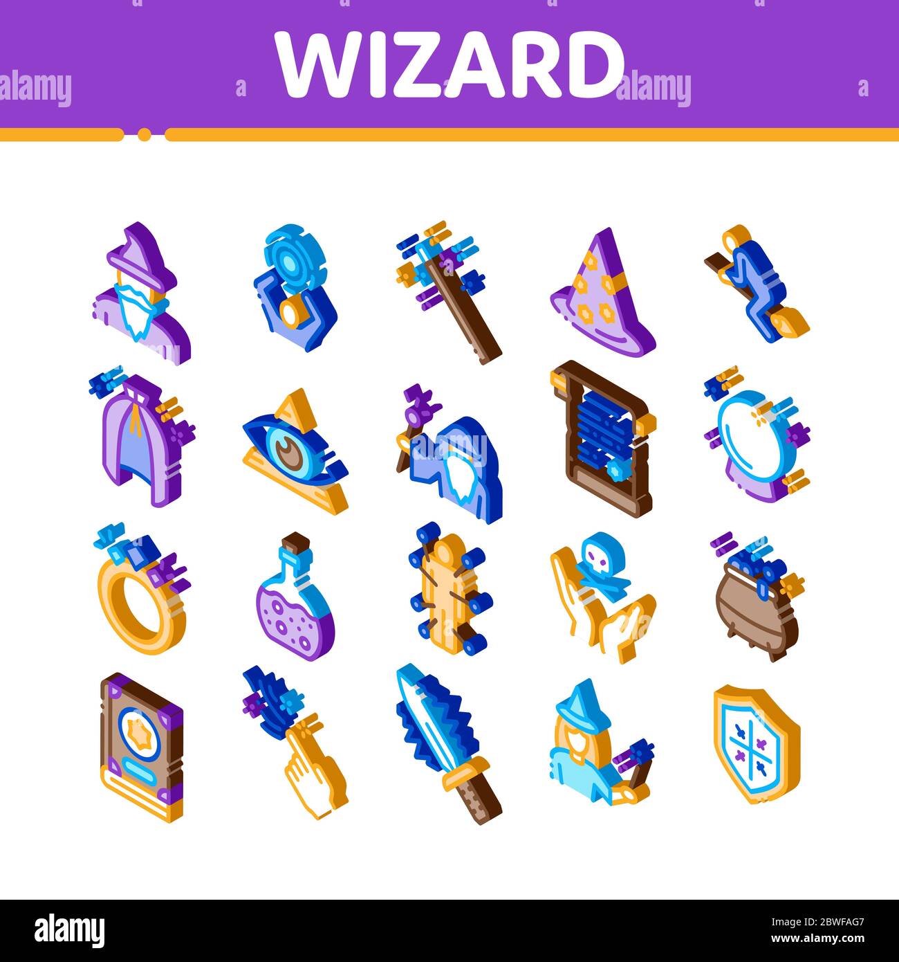 Wizard Magic Equipment Isometric Icons Set Vector Stock Vector Image ...