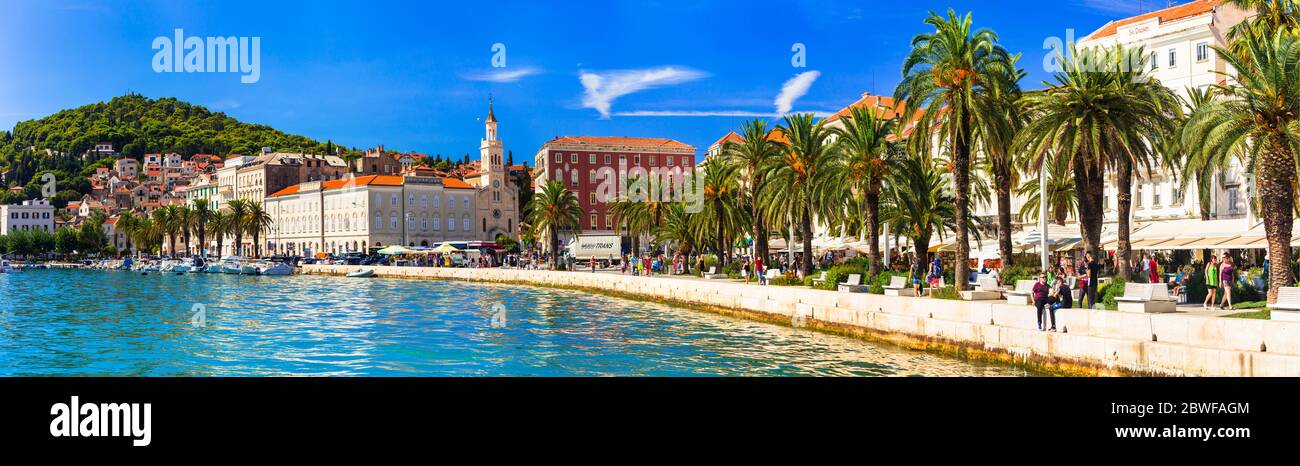Travel and cruise destination of Adriatic coast, Croatia. Promenade in downtown of Split town. September 2019 Stock Photo