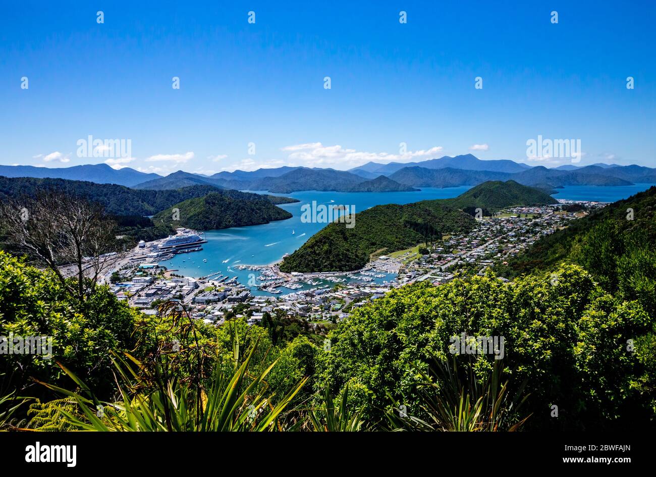Picton, Waikawa, Marlborough Sounds, South Island, New Zealand, Oceania. Stock Photo